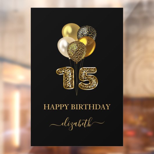 Autocollant Pour Fenêtre Script de nom léopard d'or noir Quinceanera (Feuille 2)