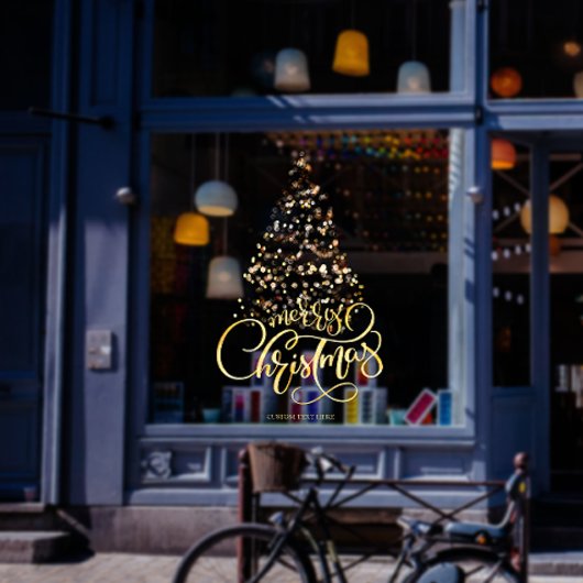 Autocollant Pour Fenêtre Script Gold Joyeux Noël Arbre d'affaires