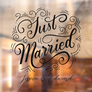 Autocollant Pour Fenêtre Script juste marié élégant Clôture de fenêtre mode