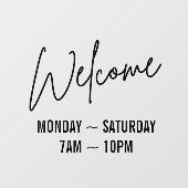 Autocollant Pour Fenêtre Script noir Bienvenue Heures de Boutique d'affaire (Feuille)