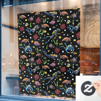 Autocollant Pour Fenêtre Scuba Divers Ocean Coral Tropical Fish Dive Shop