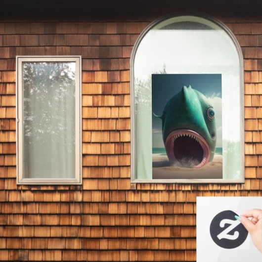 Autocollant Pour Fenêtre Sculpture de requin sur la plage (Fenêtre d'accueil)