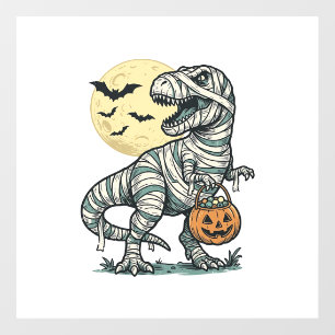 Autocollant Pour Fenêtre Seau à bonbons de T-Rex momie Halloween Vecteur vi