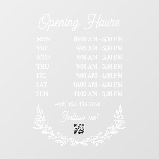Autocollant Pour Fenêtre Semi-couronne florale Heures d'ouverture Code QR (Feuille)