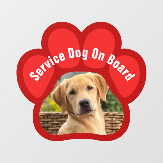 Autocollant Pour Fenêtre Service Dog On Board Paw Print Photo Red