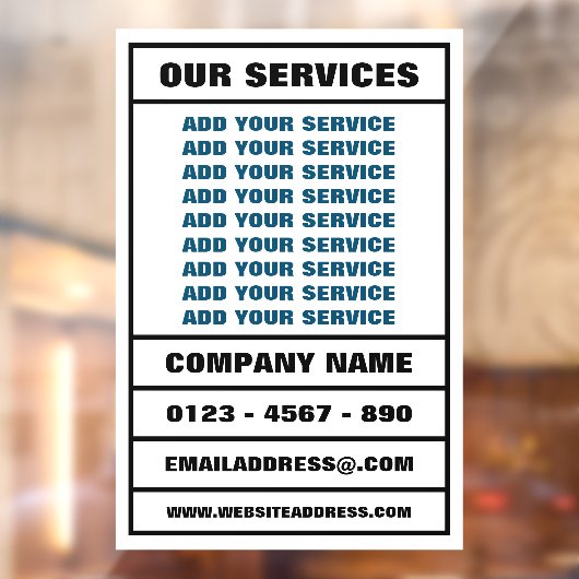 Autocollant Pour Fenêtre Services aux entreprises et informations (Feuille 2)