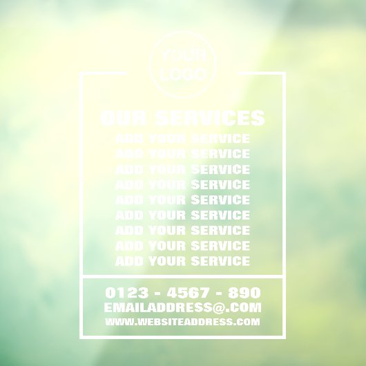 Autocollant Pour Fenêtre Services aux entreprises, informations et logo (Feuille 3)