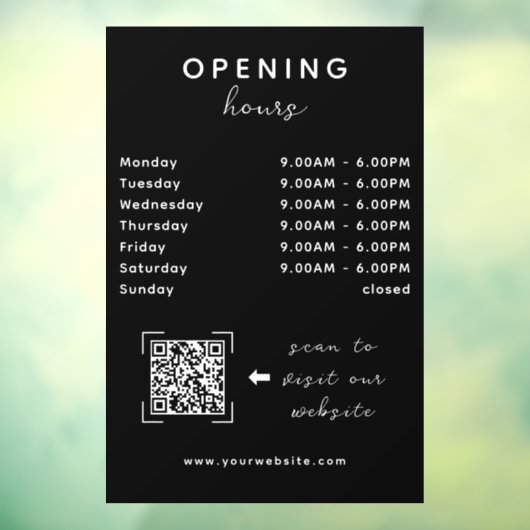 Autocollant Pour Fenêtre Shop Open Timing QR Code Sleek Black (Feuille 3)