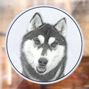 Autocollant Pour Fenêtre Sibérie Husky (noir et blanc) Peinture Chien Art