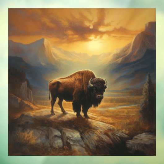 Autocollant Pour Fenêtre Silhouette du coucher de soleil de bison de buffle (Feuille 3)