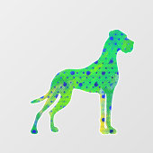 Autocollant Pour Fenêtre Silhouette verte moderne Great Dane (Feuille)