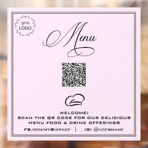 Autocollant Pour Fenêtre *~* Simple MENU Minimal QR Clôture de fenêtre Pa