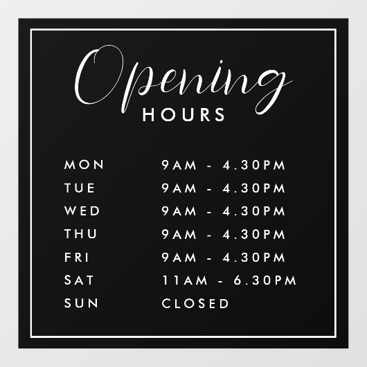 Autocollant Pour Fenêtre Simple Modern Store Heures d'ouverture texte manus (Feuille)