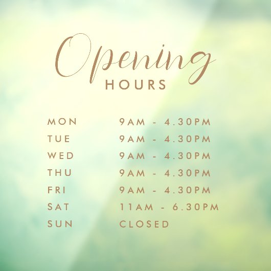 Autocollant Pour Fenêtre Simple Modern Store Heures d'ouverture texte manus (Feuille 3)