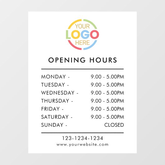 Autocollant Pour Fenêtre Simple Noir Blanc | Heures d'ouverture de l'entrep (Feuille)