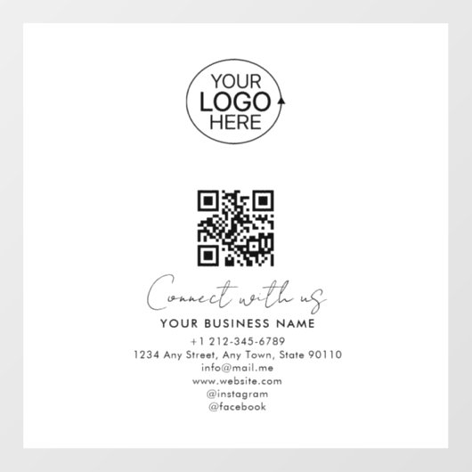 Autocollant Pour Fenêtre Simple Script Connect With Us Logo QR Code Promo (Feuille)