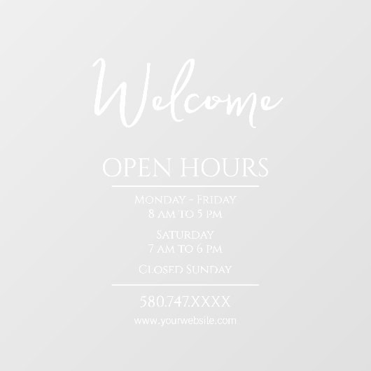 Autocollant Pour Fenêtre Site d'accueil et d'heures d'ouverture (Feuille)