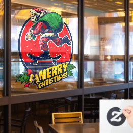 Autocollant Pour Fenêtre Skateboard Shop Santa Claus Skateboarder Decor