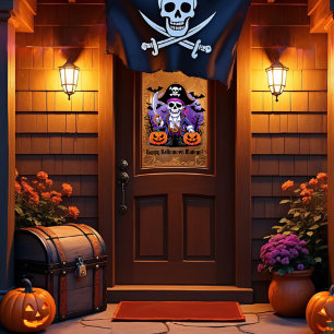 Autocollant Pour Fenêtre Skeleton Pirate Happy Halloween Mateys