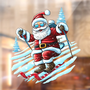 Autocollant Pour Fenêtre Ski Père Noël Cling de fenêtre