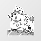 Autocollant Pour Fenêtre Snoopy, Woodstock & Charlie Brown sur un chariot (Feuille)