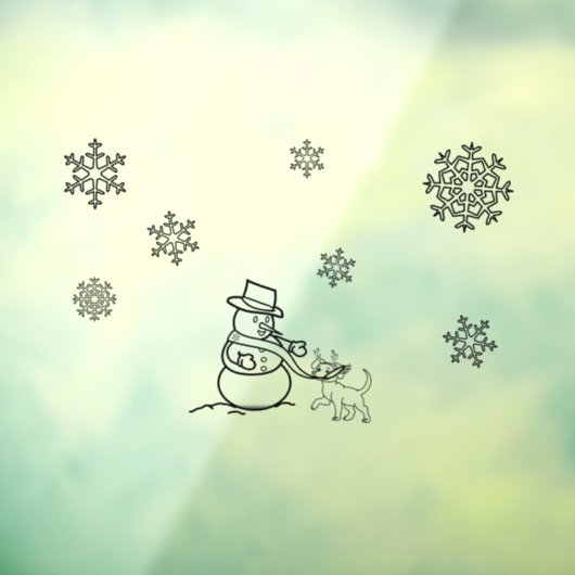Autocollant Pour Fenêtre Snowman et chien en Neige (Feuille 3)