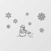 Autocollant Pour Fenêtre Snowman et chien en Neige (Feuille)