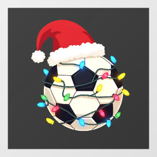 Autocollant Pour Fenêtre Soccer enveloppé dans les lumières de Noël Joueur
