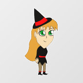 Autocollant Pour Fenêtre sorcière chibi (Feuille)