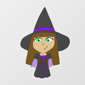 Autocollant Pour Fenêtre sorcière chibi (Feuille)