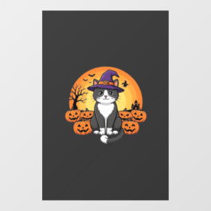 Autocollant Pour Fenêtre Sorcière d'Halloween Chat Citrouille Lune Concepti