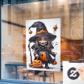 Autocollant Pour Fenêtre Sorcière d'Halloween déplaisante et Jack-O-Lantern (Fenêtre de café)