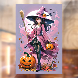 Autocollant Pour Fenêtre Sorcière d'Halloween et citrouillesジャックオーランタン