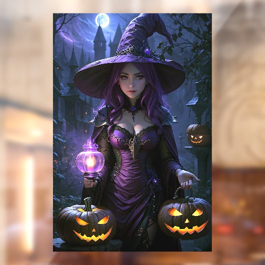 Autocollant Pour Fenêtre Sorcière d'Halloween et Jack-O-Lanterns (Feuille 2)