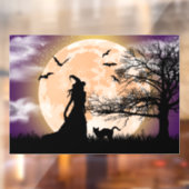 Autocollant Pour Fenêtre Sorcière mystique, Chat noir, Pleine lune (Feuille 2)