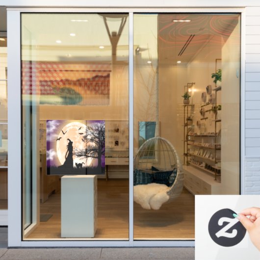 Autocollant Pour Fenêtre Sorcière mystique, Chat noir, Pleine lune (Vitrine du magasin)