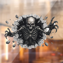 Autocollant Pour Fenêtre Squelette 3D faisant éclater un mur Halloween