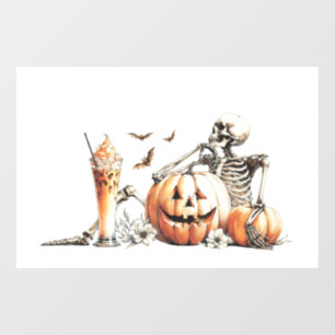 Autocollant Pour Fenêtre Squelette avec citrouille et boire. Halloween.