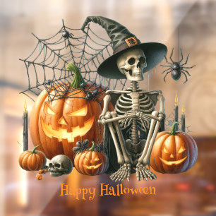 Autocollant Pour Fenêtre Squelette Citrouille Halloween Clouer la fenêtre