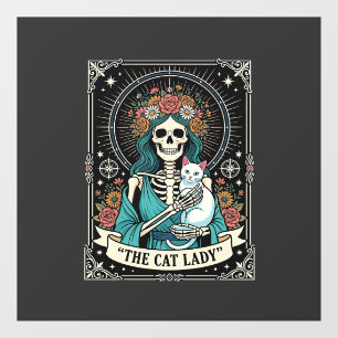 Autocollant Pour Fenêtre Squelette de Dame aux Chats Tarot Floral Gothique