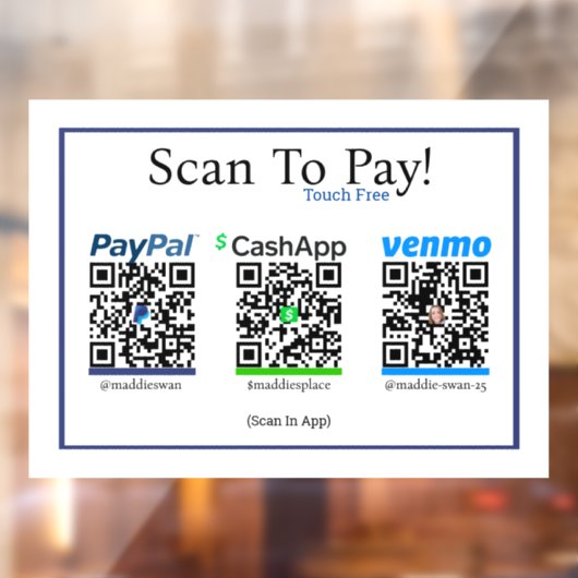Autocollant Pour Fenêtre Sticker Cashapp Venmo & Paypal Pour Les Paiements  (Feuille 2)