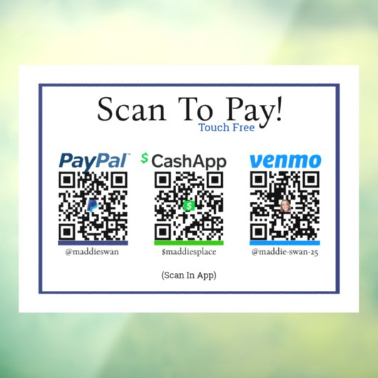 Autocollant Pour Fenêtre Sticker Cashapp Venmo & Paypal Pour Les Paiements  (Feuille 3)