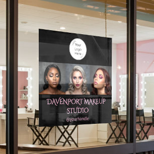 Autocollant Pour Fenêtre Studio de Maquillage Photo Logo Rose Pâle Noir