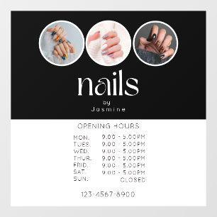 Autocollant Pour Fenêtre Studio Ongles 3 Photo Heures d'Ouverture Noir Blan
