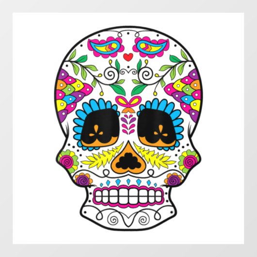 Autocollant Pour Fenêtre Sugar Skull Day Of The Dead Dia De Los Muertos Art (Feuille)