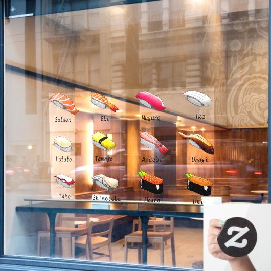 Autocollant Pour Fenêtre Sushi Japonais Nourriture Japonaise Poisson Japona (Fenêtre de café)