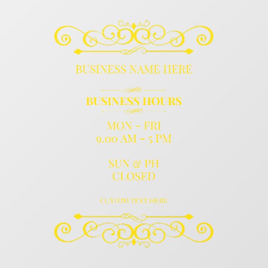 Autocollant Pour Fenêtre Swirl Elegant Business Heures d'ouverture (Feuille)
