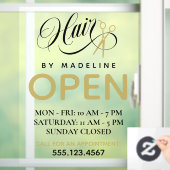 Autocollant Pour Fenêtre Swirly Black Text Scissors Hair Salon Open Hours (Maison)