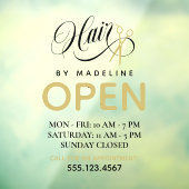 Autocollant Pour Fenêtre Swirly Black Text Scissors Hair Salon Open Hours (Feuille 3)