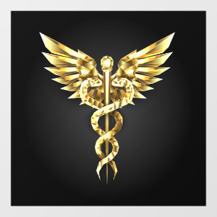 Autocollant Pour Fenêtre Symbole caducee polygonale en or